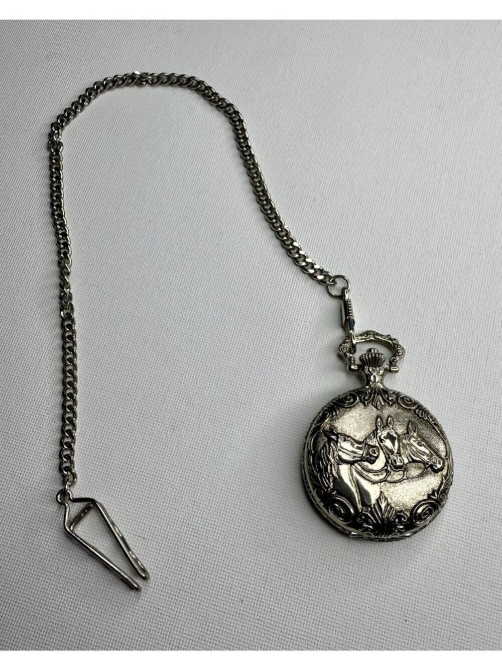 Vintage GTC Quartz Men’s Horse Pocket Watch Silver Tone Equestrian Western Rodeo